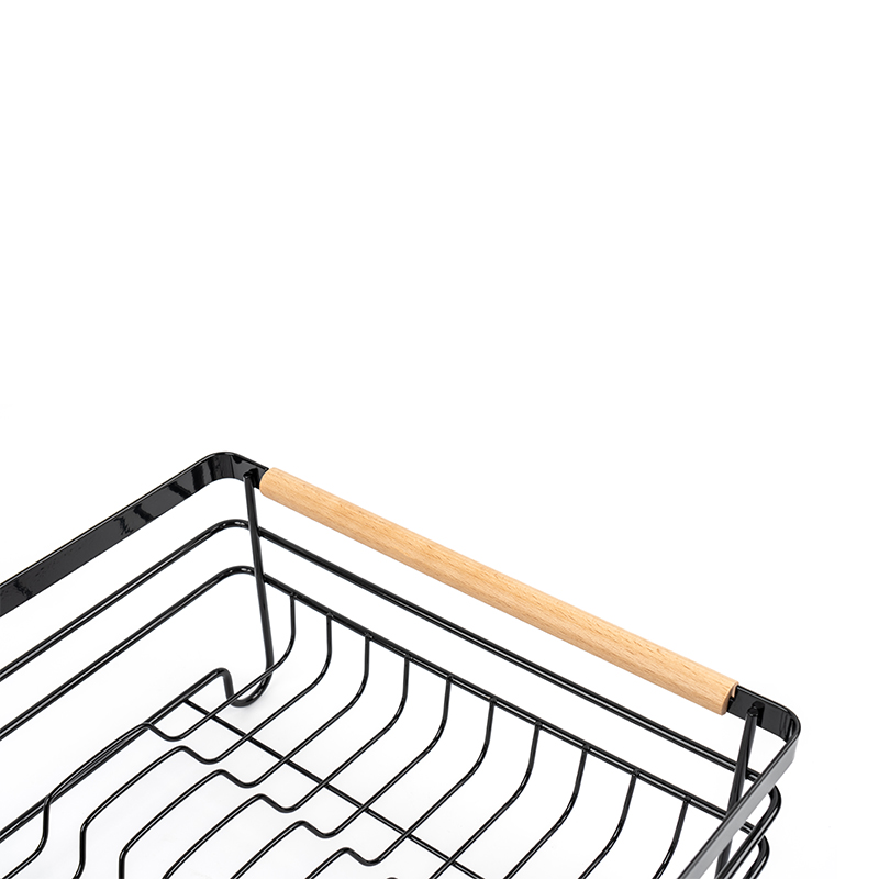 Metalen schoteldroogrek met houten handgrepen