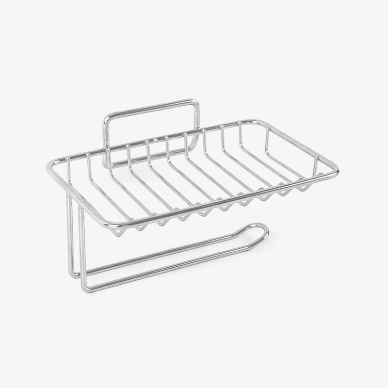 Keramische zeepbakje met zelfdrainage en roestvrijstalen standaard