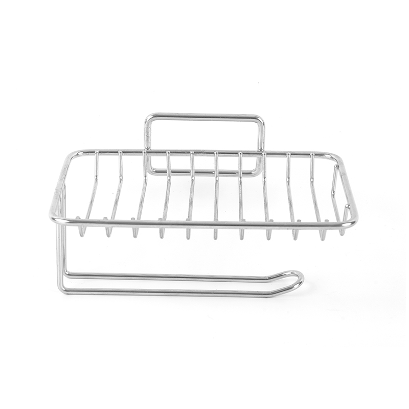 Keramische zeepbakje met zelfdrainage en roestvrijstalen standaard