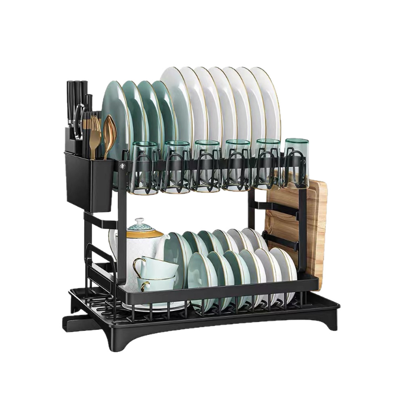 2-laags roestvrijstalen vaatdroogrek met afdruipvlak